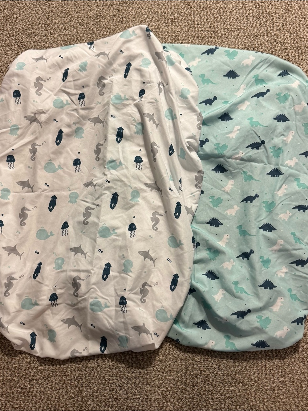 Set of 2 Springspirit Fitted Crib Sheets Sea Animals Dinosaurs White Blue Teal